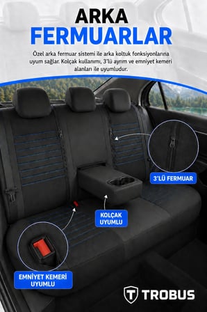 MG ZS 2020 ve Sonrası Araca Uyumlu Premium Tay Tüyü Koltuk Kılıfı Liona Serisi Siyah Mavi