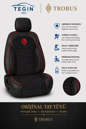 Nissan Juke 2010 ve Sonrası Araca Uyumlu Premium Tay Tüyü Koltuk Kılıfı Liona Serisi Siyah Kırmızı