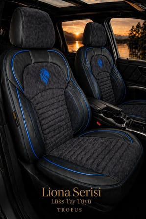 Nissan Juke 2010 ve Sonrası Araca Uyumlu Premium Tay Tüyü Koltuk Kılıfı Liona Serisi Siyah Mavi