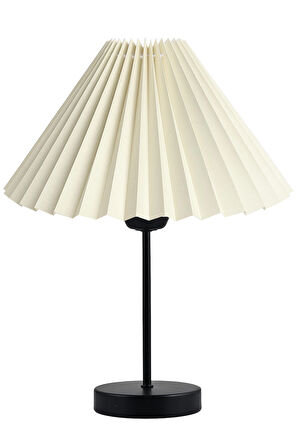 EvLight Liora Metal Siyah Ayaklı Pileli Krem Kumaş Komidin Başı Abajur