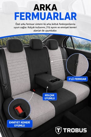 Toyota Camry 2012 ve Sonrası Araca Uyumlu Premium Tay Tüyü Koltuk Kılıfı Liona Serisi Gümüş Siyah