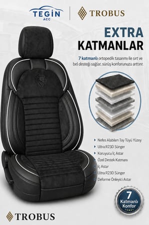Toyota Camry 2012 ve Sonrası Araca Uyumlu Premium Tay Tüyü Koltuk Kılıfı Liona Serisi Siyah Beyaz
