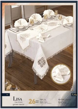 Lisa Linen Krem 26 Parça 160 × 260 cm Masa Seti