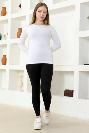 Rahat Ve Şık Uzun Kollu Bisiklet Yaka Likralı Viskon Penye Body Beyaz ( Lisinya )
