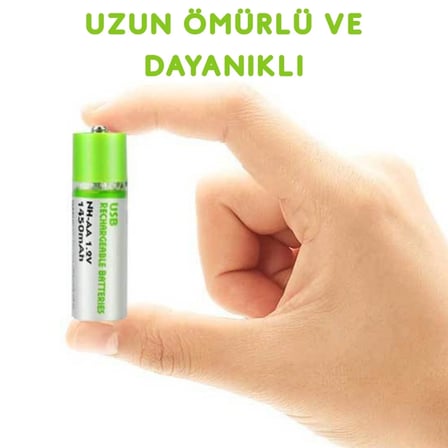 Usb ile Şarj Olabilen 2 li 1450 mah Lityum Kalın Şarjlı Kalem Pil ( Lisinya )