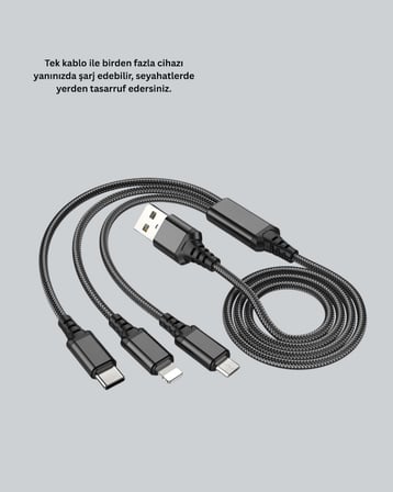 Evrensel 3 Başlıklı Şarj Kablosu – iPhone Huawei Samsung İçin - Lisinya