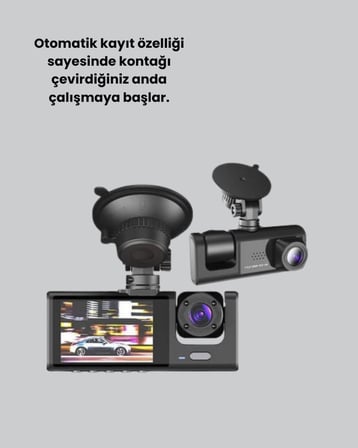 3 Kameralı Araç İçi Kayıt Cihazı  Suya ve Toza Dayanıklı Tasarım - Lisinya