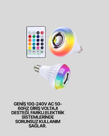 12W LED Ampul – Renkli Işık ve Dahili Hoparlör Özellikli - Lisinya
