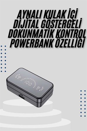 Yeni Nesil Kablosuz Kulaklık Aynalı Powerbank Özellikli Bluetooth Bağlantılı Dijital Göstergeli - Li