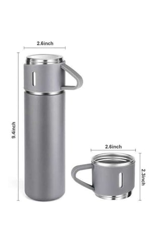 Termos Seti Paslanmaz Çelik 3 Bardaklı Vakumlu Termos Set 500 Ml 12 Saate Kadar Isı Koruma - Lisinya