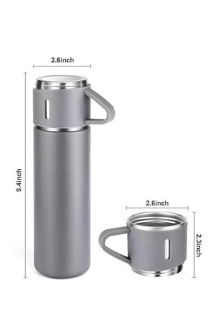 Termos Seti Paslanmaz Çelik 3 Bardaklı Vakumlu Termos Set 500 Ml 12 Saate Kadar Isı Koruma - Lisinya