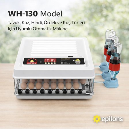 Wh-130 Kuluçka Makinesi -Tavuk Kaz Hindi Ördek ve Kuş Türleri Uyumlu Yedek Motor Hediyeli ( Lisinya 