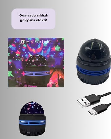 Döner Galaxy Projektör Gece Lambası – Ay ve Yıldız Işıklı Atmosfer Lamba, USB Bağlantılı - Lisinya