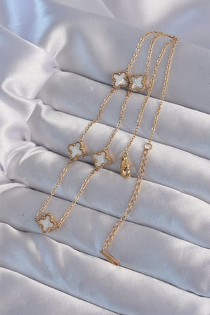 316L Çelik Gold Renk Minimal Beyaz Sedefli Yonca Kolye - Lisinya