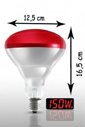 (6 Adet) 150W Kızılötesi Isıtıcılı Hayvan Isıtma ve Kuluçka Lambası (Kırmızı Işık) E27 (Kalın Duy) (