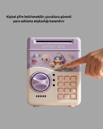 Mor Otomatik Para Girişli Elektronik Şifreli Kumbara - Lisinya