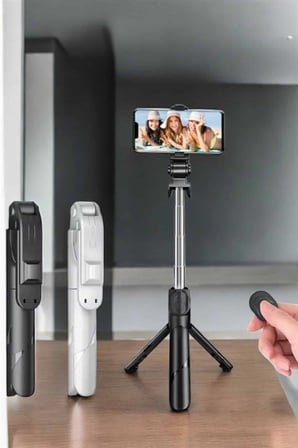 Selfie Çubuğu Tripod Kumandalı Telefon Tutucu Siyah - Lisinya