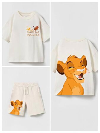 livaliva 4610 %100 Pamulu Erkek Çocuk Baskılı Şort Takım - KREM - 3-4 YAŞ