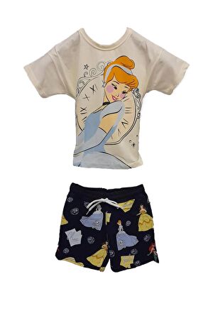 livaliva 4151 %100 Pamulu Kız Çocuk Baskılı Şort Takım - EKRU-LACİVERT - 5-6 YAŞ
