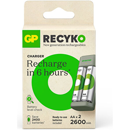 GP Recyko Pil Şarj Aleti 2Li AA + 2XAA 2600 Mah Pil Hediye
