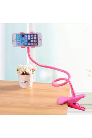 10 Adet Pembe Akrobat Telefon Tutucu – Oynar Başlıklı Spiral Kol, Uzun 60 CM, Poliüretan Kaplı Tutuş, Masa Yatak Araç Phone Holder Mount