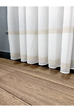 Farbateks Dikim Lizvon Bej Vizon Kahverengi Cizgili 1/2 Kat Pileli Tül Perde