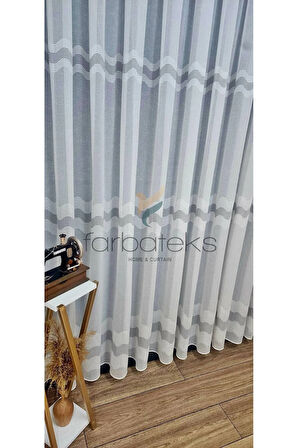 Farbateks Dikim Lizvon Gri Anatrasit Cizgili 1/2 Kat Pileli Tül Perde