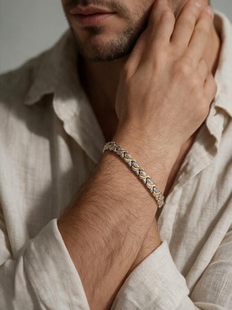 Erkek Gümüş-Gold Örgü Detaylı Metal Bileklik