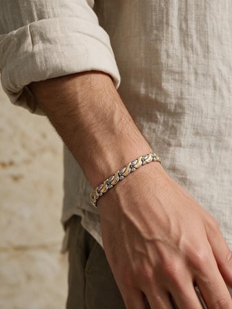 Erkek Gümüş-Gold Örgü Detaylı Metal Bileklik