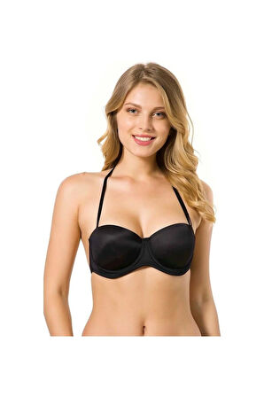 Le Jardin 7042 B Cup Destekli Dolgulu Sırtı Şeffaf Straplez Siyah Sütyen
