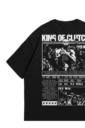Unisex Siyah Oversize T-Shirt - King of Clutch Lebron James Baskılı %100 Pamuk Bisiklet Yaka Tişört