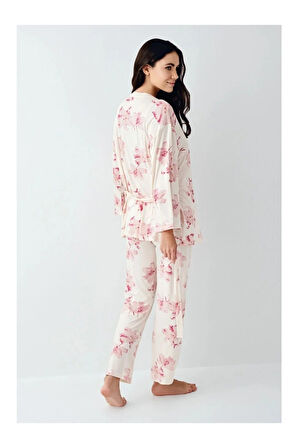 Kadın Gül Kurusu Sabahlıklı Ip Askılı Dantel Detaylı 3'lü Pijama Takım-9058