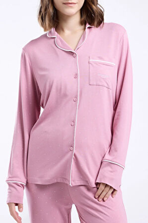 Kadın Gömlek Yaka Önden Düğmeli Pijama Takım-8986