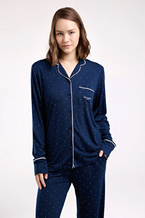 Kadın Gömlek Yaka Önden Düğmeli Pijama Takım-8986