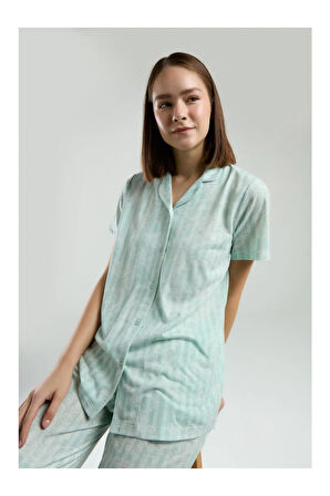 Kadın Yeşil Gömlek Pijama Takım-8965