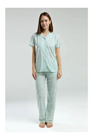 Kadın Yeşil Gömlek Pijama Takım-8965