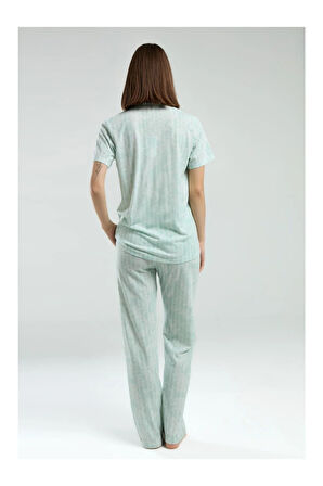 Kadın Yeşil Gömlek Pijama Takım-8965