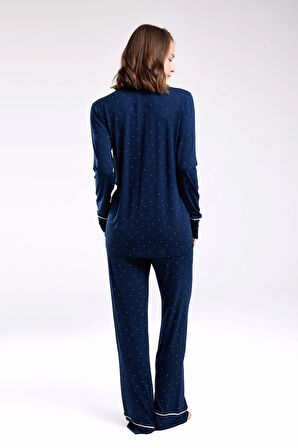 Kadın Gömlek Yaka Önden Düğmeli Pijama Takım-8986