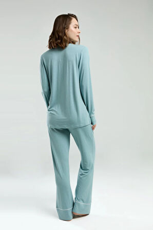 Kadın Gömlek Yaka Önden Düğmeli Pijama Takım-8986
