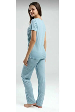 Viskon Kısa Kol Pijama Takım-8997