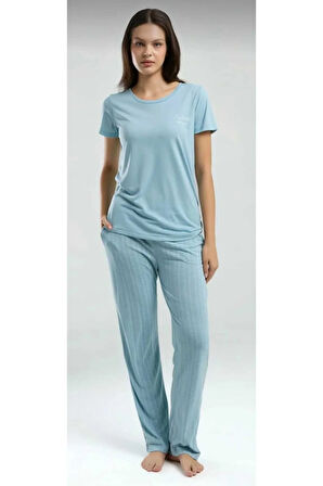 Viskon Kısa Kol Pijama Takım-8997