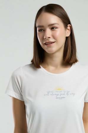 Kadın Yazılı Kısa Kol Çizgili Uzun Pantolon Pijama Takımı