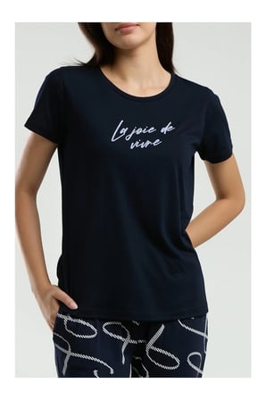 Kadın Lacivert Kısa Kol Pijama Takım -3232