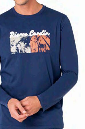 6096 Erkek İndigo Uzun Kollu Bisiklet Yaka Pijama Takımı