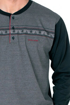 6109 Erkek Siyah Uzun Kollu Yakası Düğmeli Pijama Takım