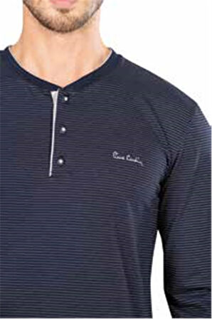 5656 Uzun Kollu Pamuklu Erkek Pijama Takımı-Lacivert