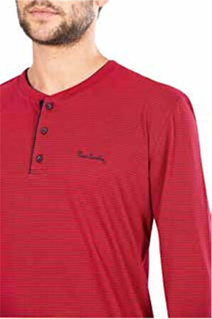 Erkek Penye Çizgili Pijama Bordo