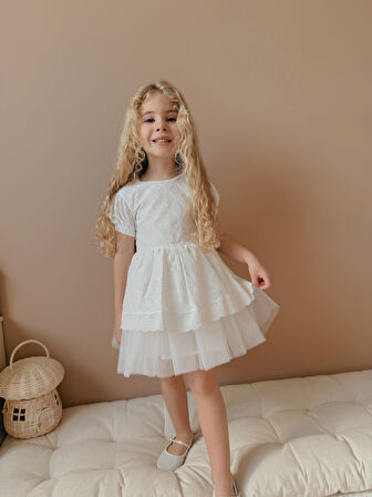 Lace Fistolu Ekru Elbise
