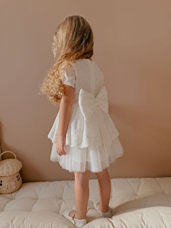 Lace Fistolu Ekru Elbise