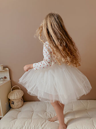 Love - Ekru Kalpli Uzun Kollu Tütü Etekli Elbise